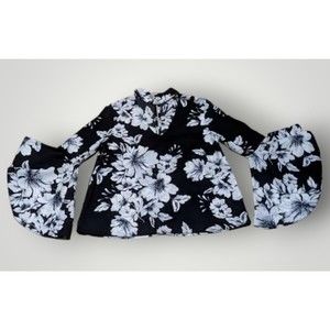 Gianni Bini Women's XS Floral Key Hole 3/4 Bell Sleeve Top